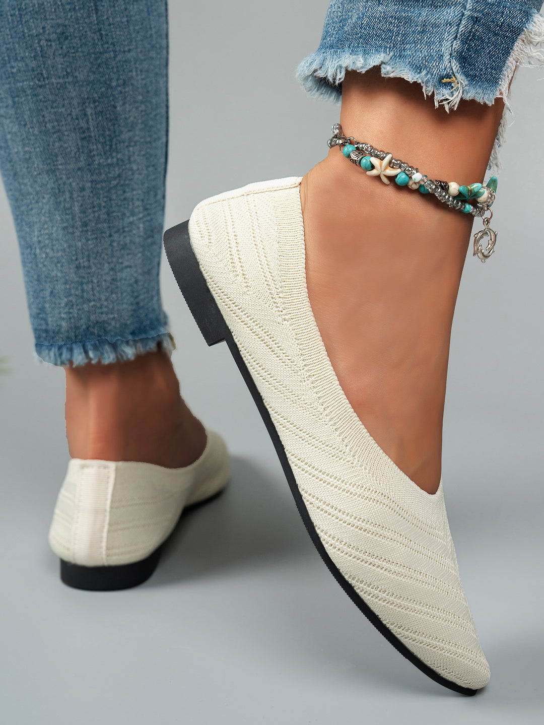 Damen Ballerinas aus atmungsaktivem Strickmaterial mit elegantem Schnitt R&B