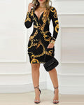 Damen Figurbetontes Wickelkleid mit Kettenmuster R&B