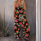 Damen Luftiger Jumpsuit mit floralem Design und verstellbaren Trägern R&B