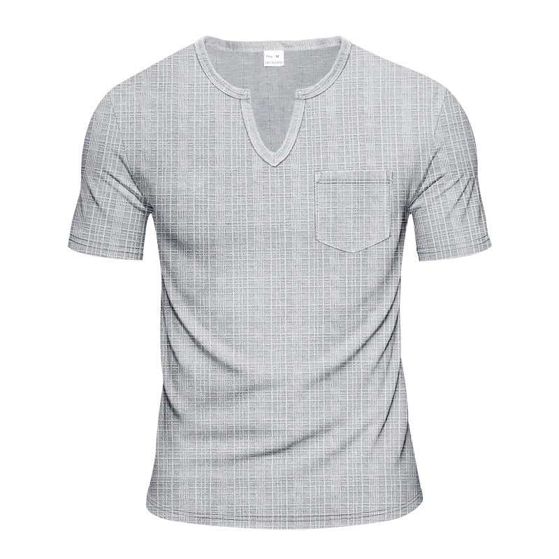 Herren Kurzarm-Henley-T-Shirt mit modernem V-Ausschnitt und praktischer Brusttasche R&B
