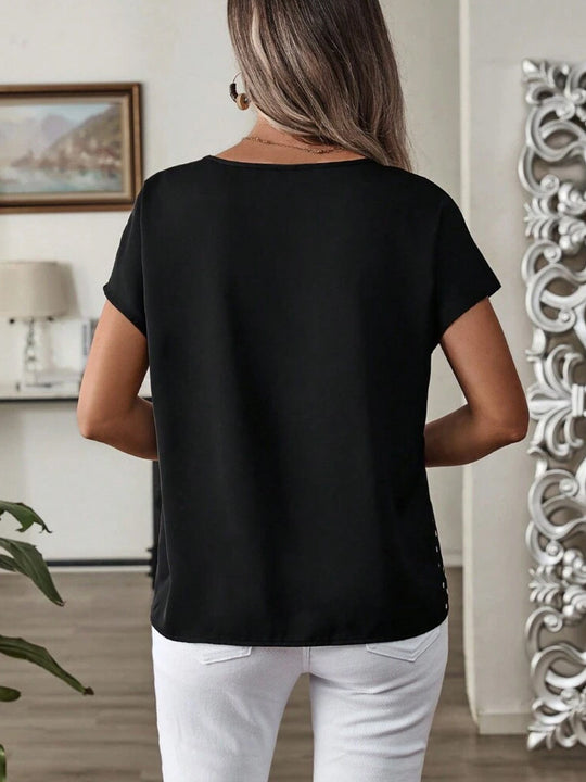 Damen Polka-Dots T-Shirt mit abgesetzten Schemata und modernem Schnitt Heidi-Mode