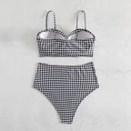 Damen Hochgeschnittener Karo-Bikini mit gepolstertem Oberteil