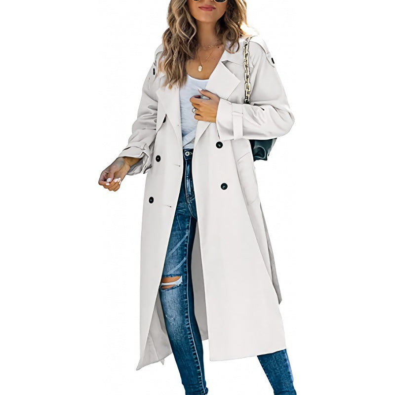 Damen eleganter Trenchcoat mit doppelt Reihe Knopfverschluss und Taillengürtel R&B