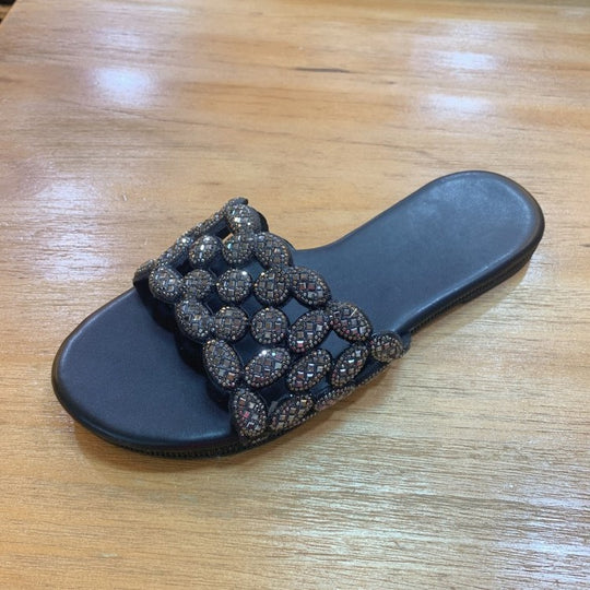 Damen elegante Riemchen-Sandalen mit funkelnden Schmuckelementen R&B
