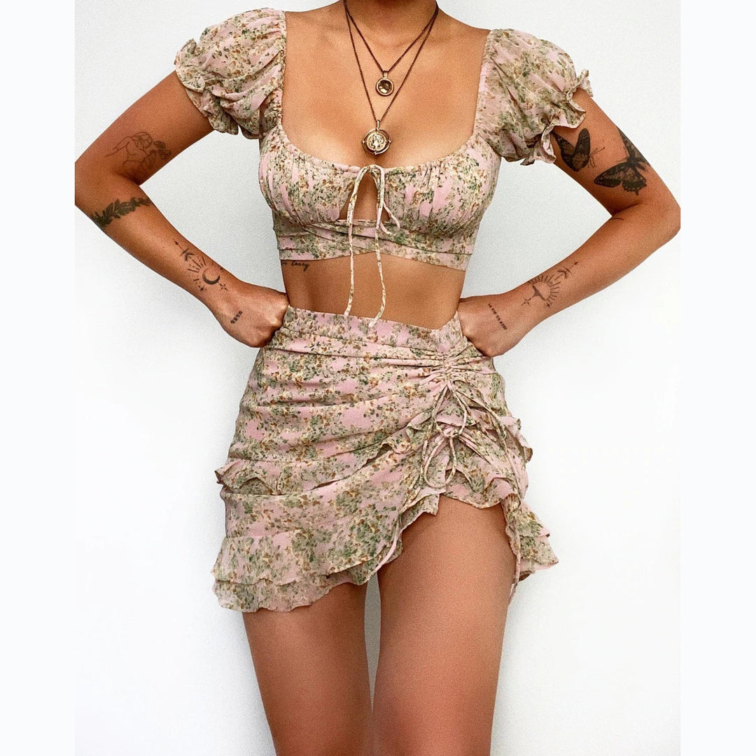 Damen Crop-Top und Minirock Set R&B