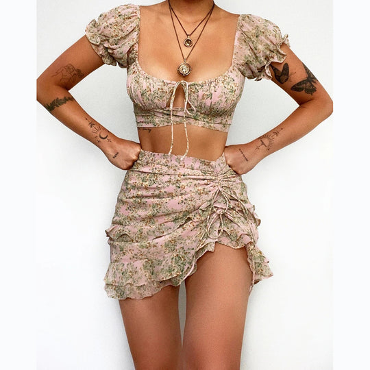Damen Crop-Top und Minirock Set R&B
