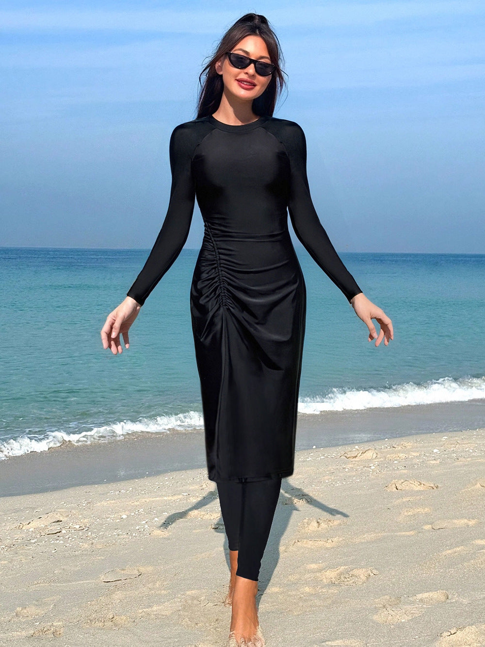 Damen Eleganter Langarm-Badeanzug mit figurbetonendem Design R&B