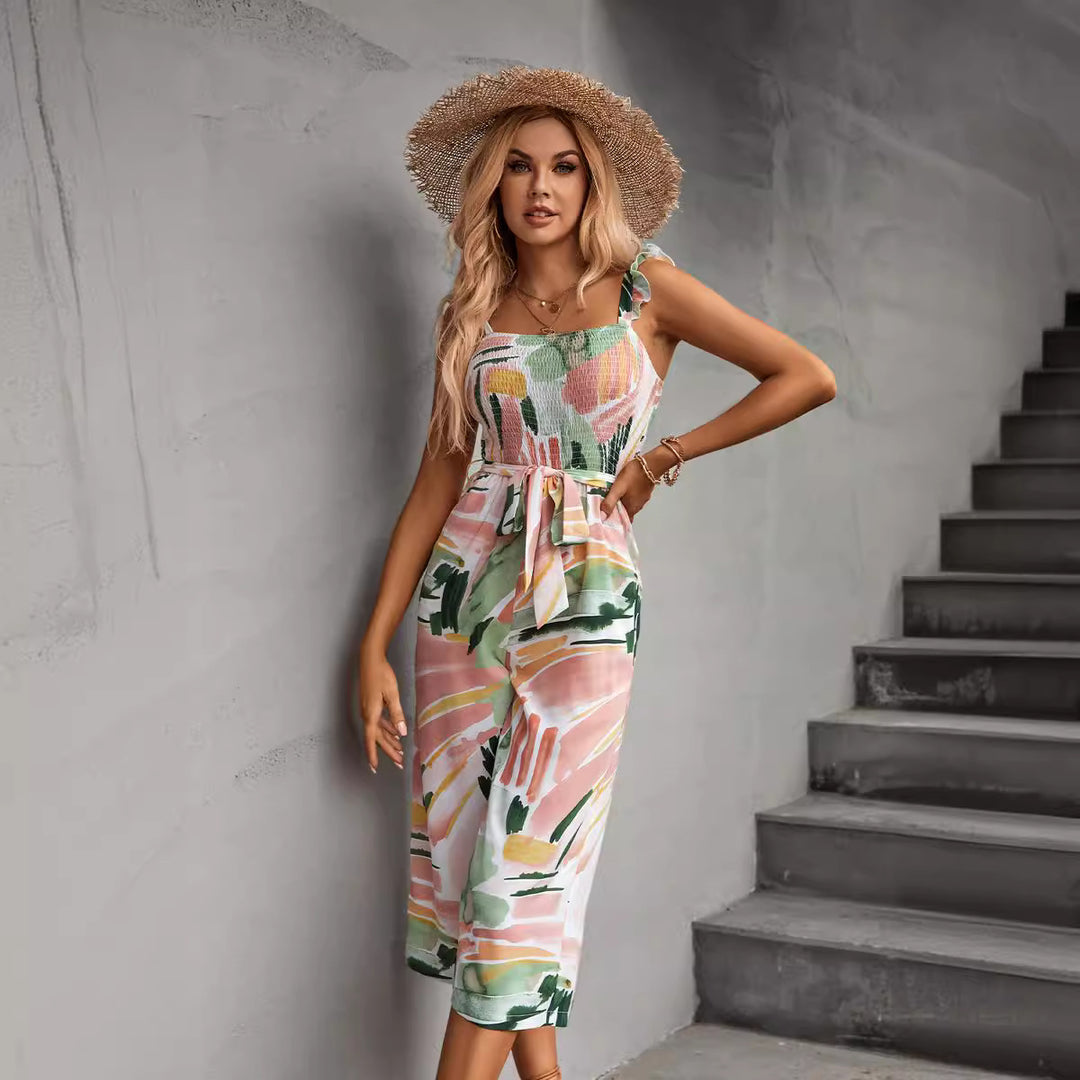 Damen Jumpsuit mit taillierten Trägern und floralem Muster R&B