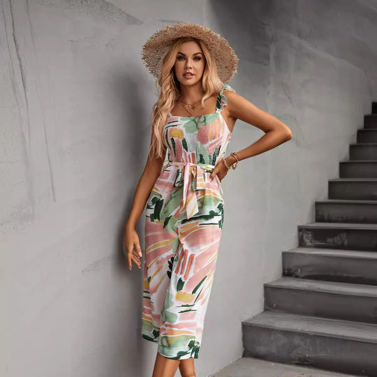 Damen Jumpsuit mit taillierten Trägern und floralem Muster R&B