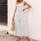 Damen lässiger Jumpsuit mit breiten Bein und klassischem Streifenmuster