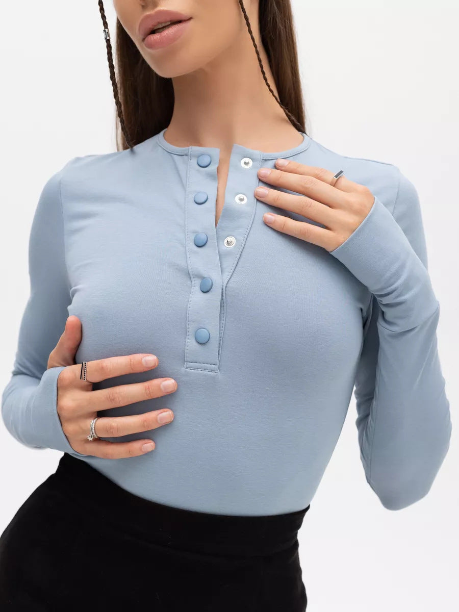 Damen Langarm-Oberteil mit Knopfleiste und figurformendem Schnitt R&B