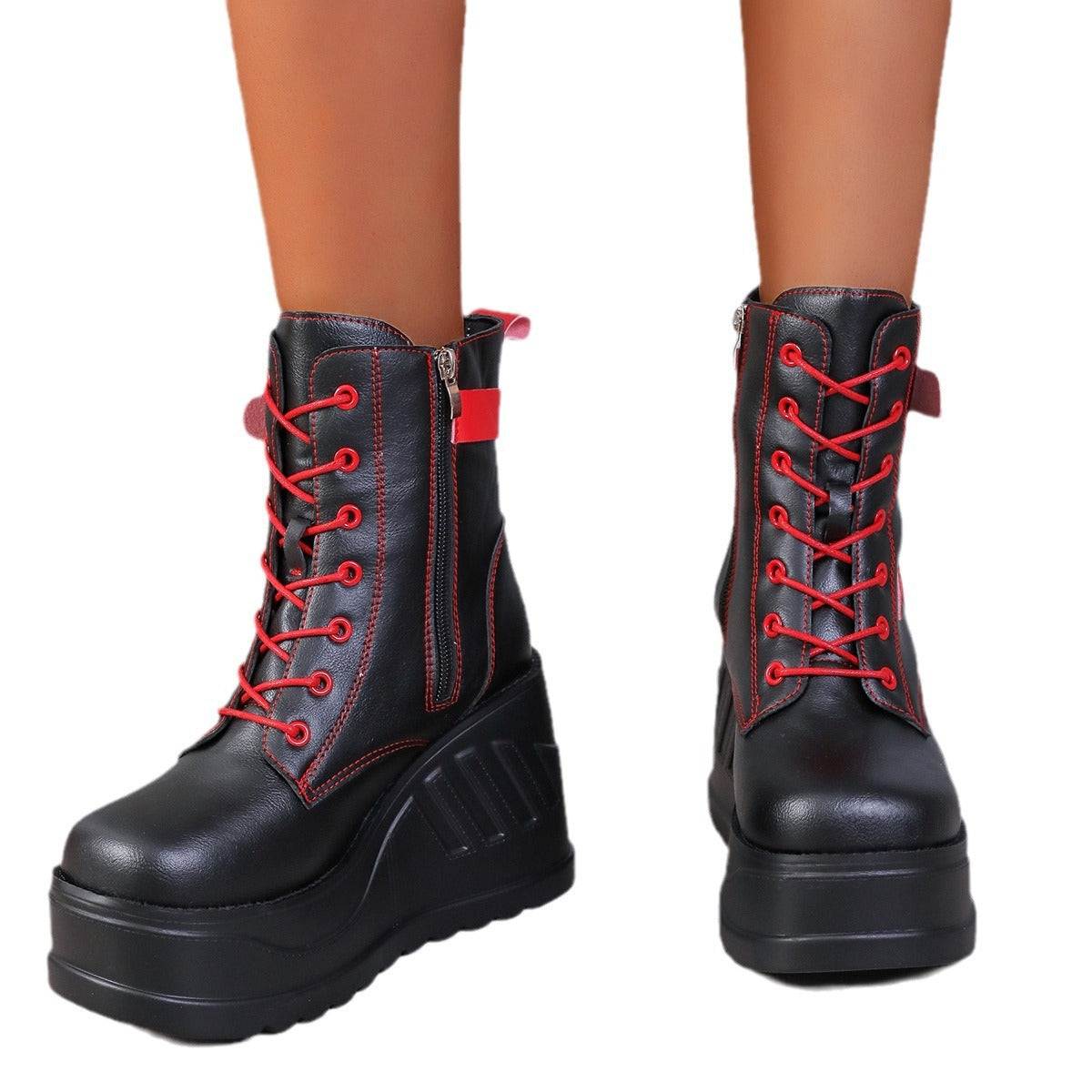 Damen Wedge-Stiefeletten mit hohem Plateau und modischen Details R&B