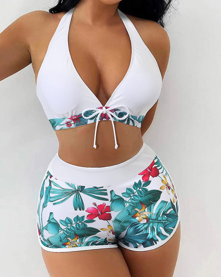 Damen Sportliches Bikini-Set mit trendy Hochbund und floralem Muster R&B