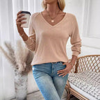 Damen nan Rippenstrick-Langarmshirt mit floraler Spitzenapplikation und markantem Rückenausschnitt R&B