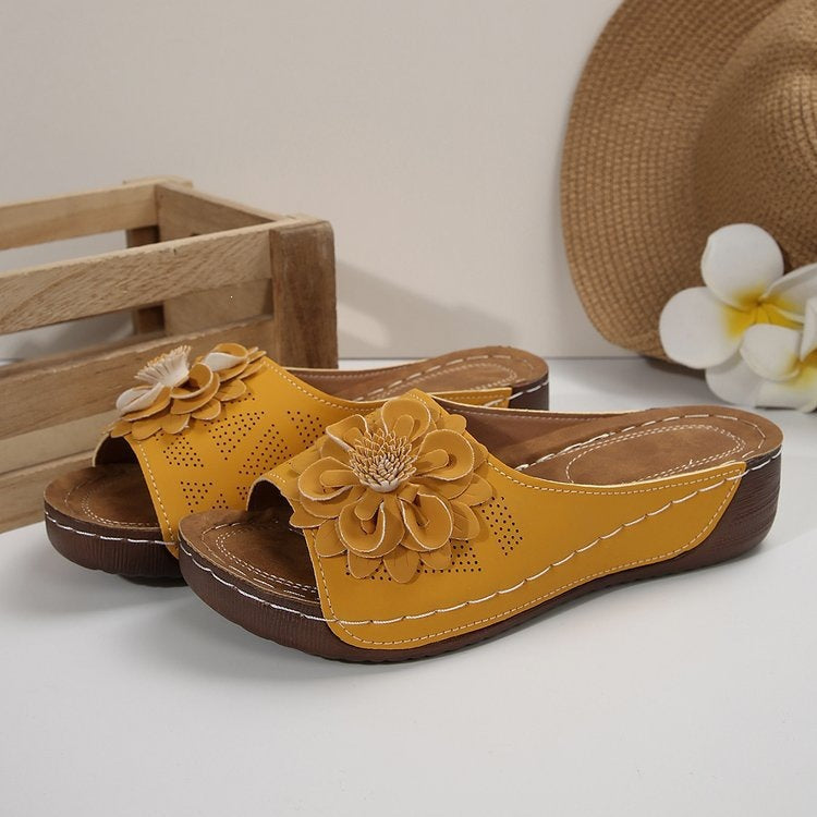 Damen Slip-On Sandalen mit floralem Design und offenem Zehenbereich R&B