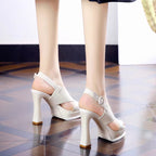 Damen Plateau-Sandalen mit modischem Riemchen und elegantem Blockabsatz