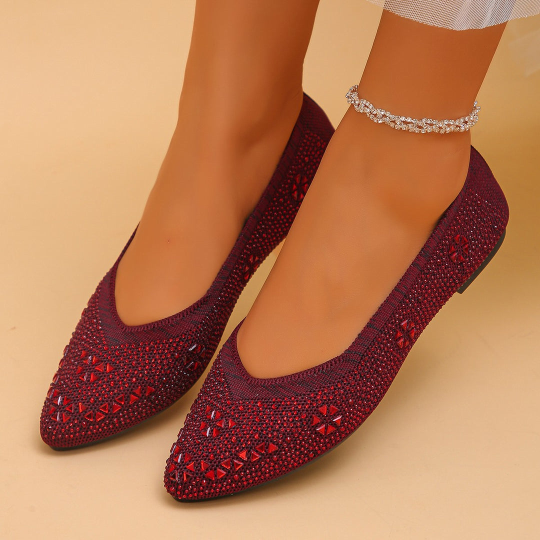 Damen Ballerinas mit funkelndem Strass und dekorativem Lochmuster R&B