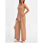 Damen Eleganter Jumpsuit mit taillierter Silhouette und V-Ausschnitt R&B