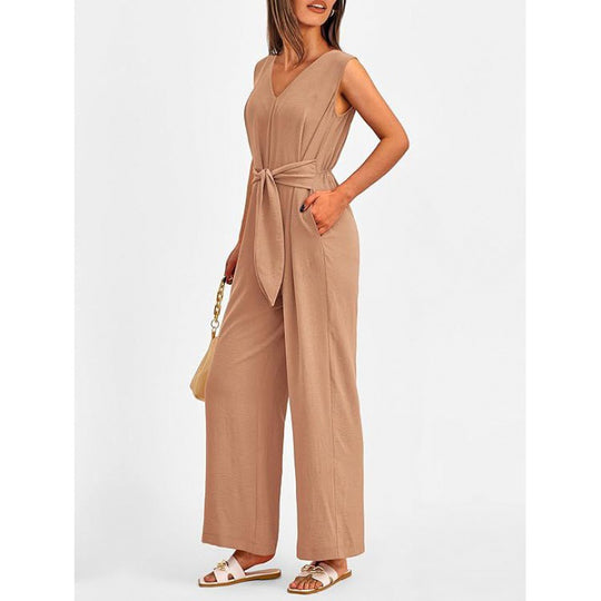 Damen Eleganter Jumpsuit mit taillierter Silhouette und V-Ausschnitt R&B