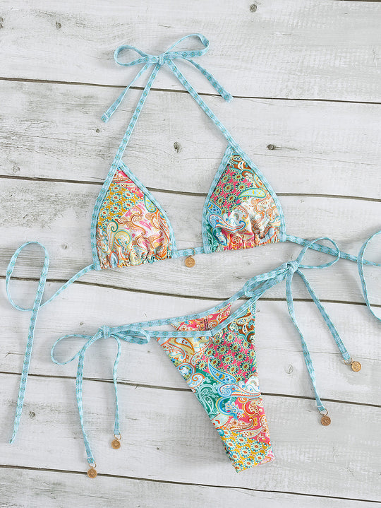 Damen Triangel-Bikini mit verspieltem Muster R&B