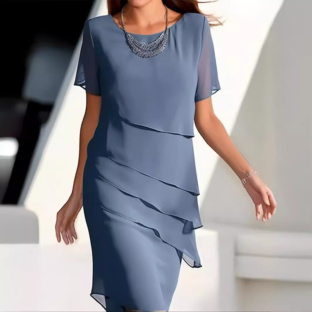 Damen elegantes Wickelkleid mit Schichten