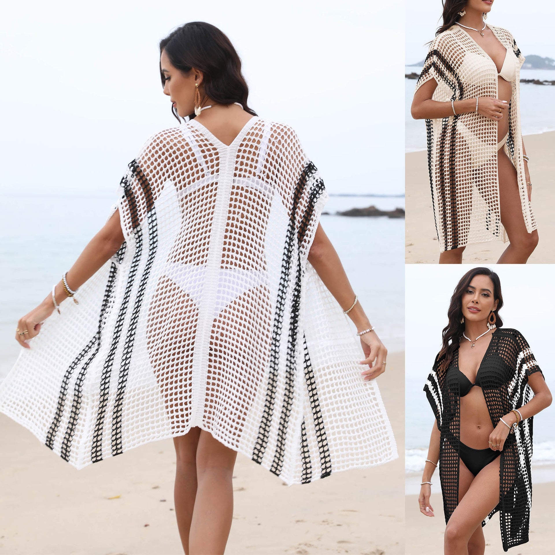 Damen luftiger Netz-Strandüberwurf R&B