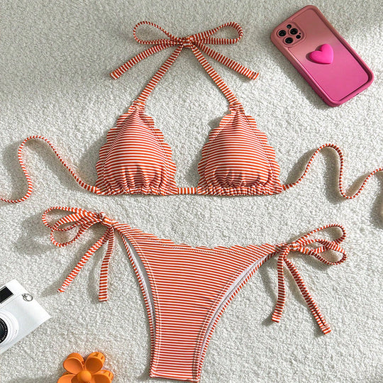 Damen Triangel-Bikini mit verspieltem Rüschendesign und Bindebändern R&B