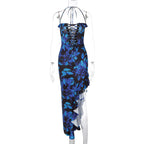 Damen Träger Maxikleid mit verspieltem Rüschen-Ausschnitt und floralem Design R&B
