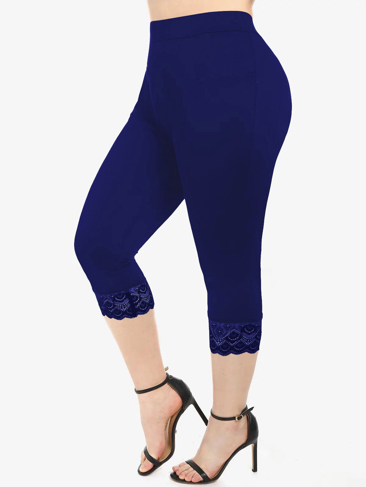 Damen Figurbetonte 3/4-Leggings mit eleganten Spitzenabschlüssen R&B