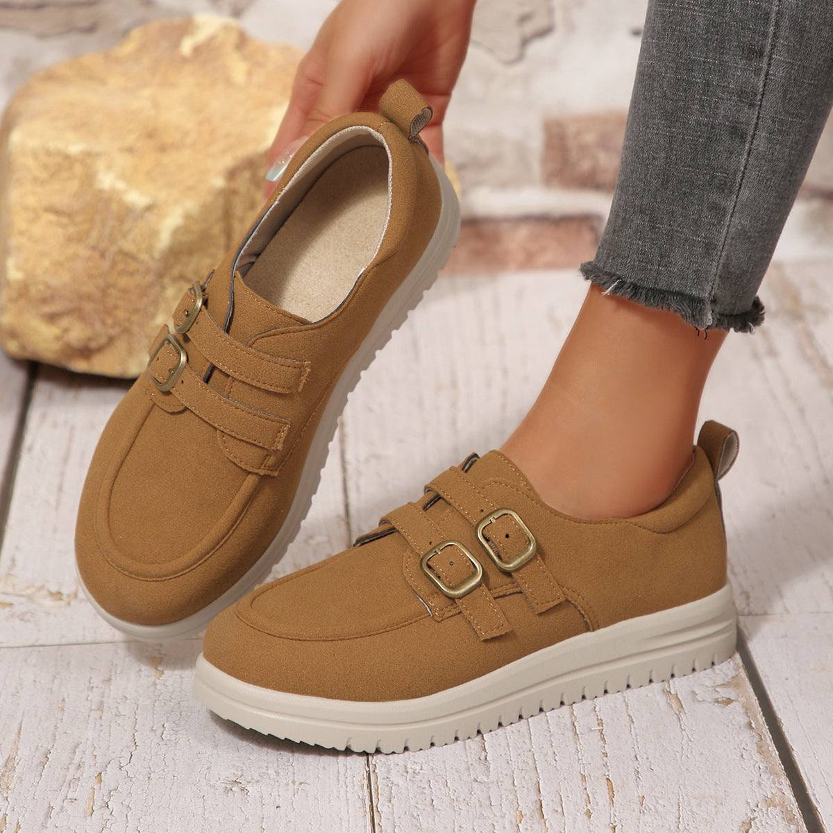 Damen Bequeme Sneakers mit doppeltem Riemendesign R&B
