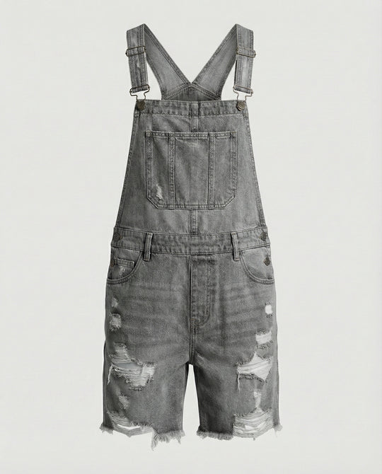 Herren Destroyed Denim Latzshorts