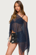 Damen Netzponcho mit funkelnden Akzenten