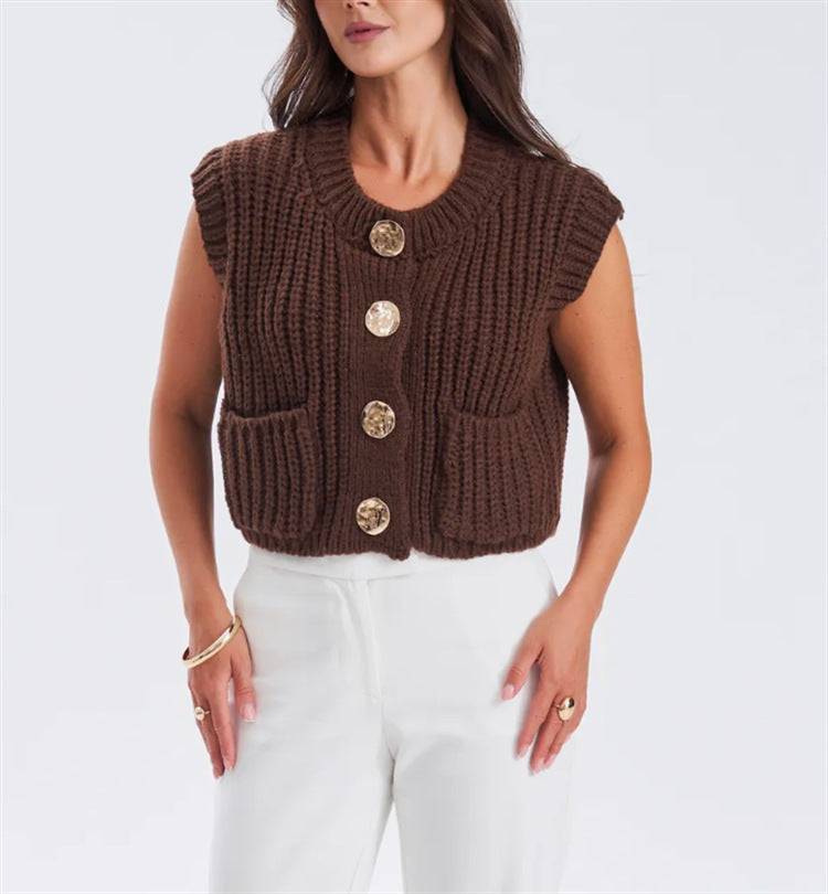 Damen Strickjacke mit goldenen Knöpfen und lässigem Schnitt R&B