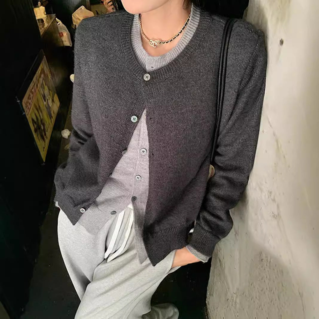 Damen Strickcardigan mit Rundhalsausschnitt und Knopfdetail