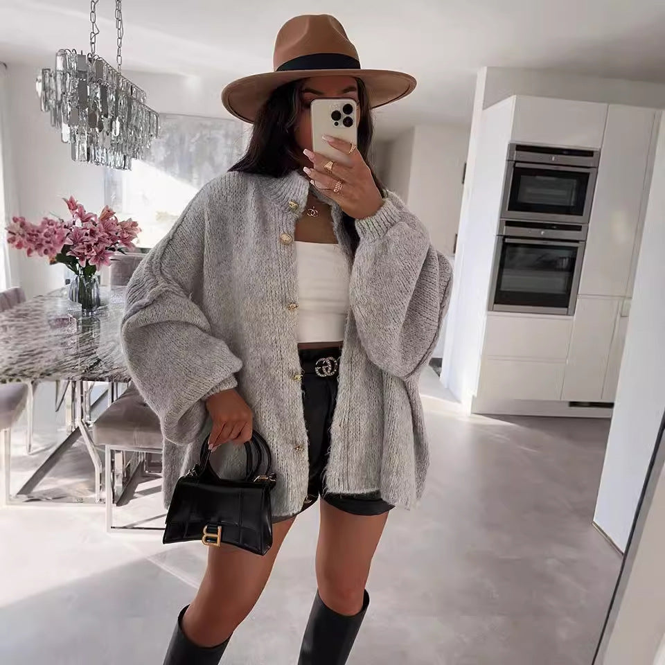 Damen Grobstrickpullover mit voluminösen Ärmeln und komfortablem Schnitt R&B