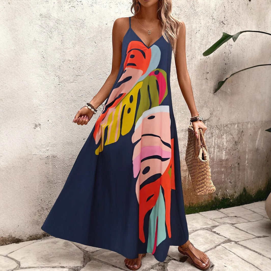 Damen Sommerliches Maxikleid mit buntem Blattdruck R&B