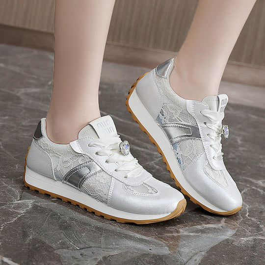 Damen sportliche Sneakers mit funkelndem Kristall und atmungsaktiver Oberfläche R&B