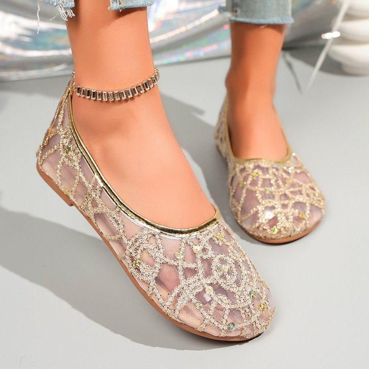 Damen Ballerinas mit funkelndem Strass und luftiger Netzstruktur R&B