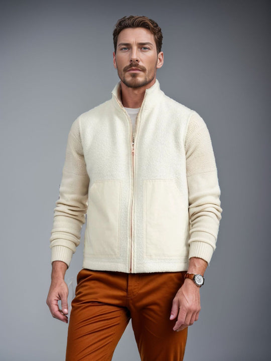 Herren modische Fleecejacke mit strukturiertem Kragen und praktischen Taschen R&B