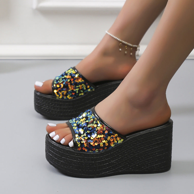 Damen Glitzernde Plateau-Sandalen mit offener Zehenpartie und hohem Absatz R&B
