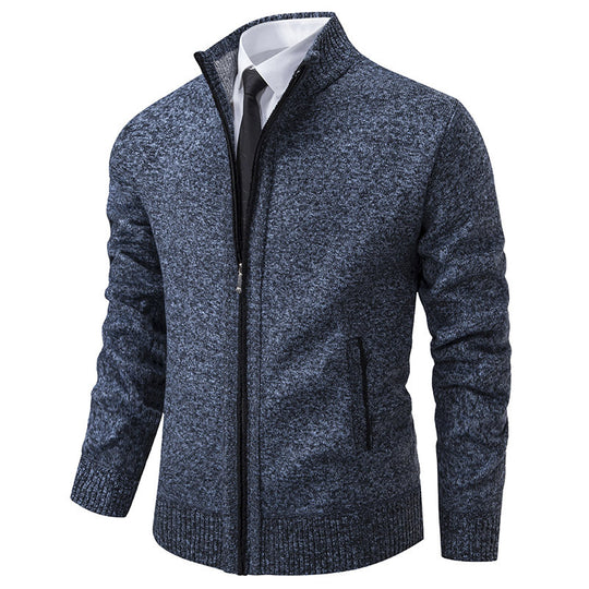 Herren sportliche Strickjacke mit Stehkragen und Reißverschluss R&B