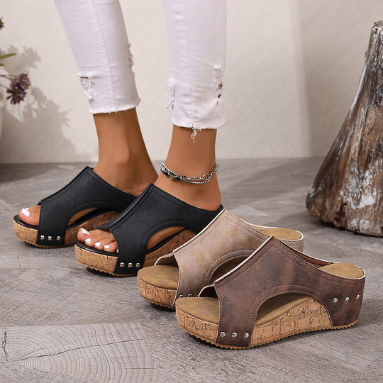 Damen komfortable Sandaletten mit offener Zehenpartie und eleganter Korksohle R&B