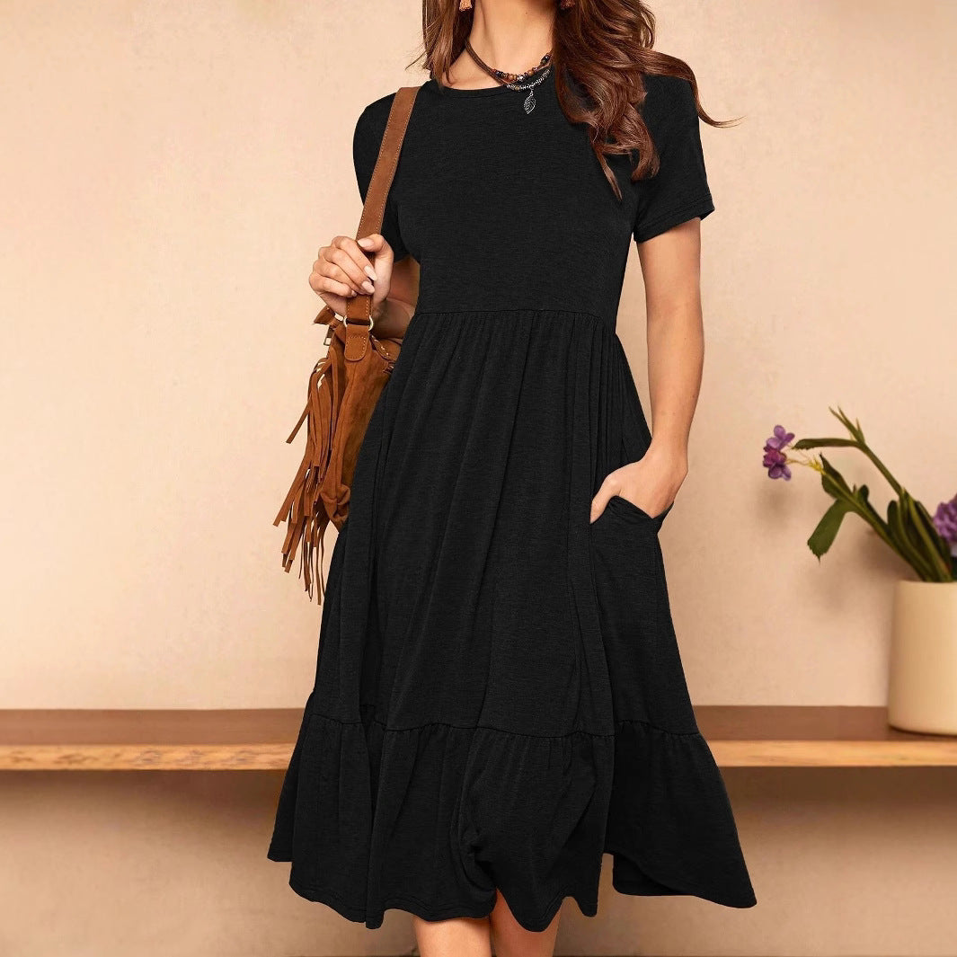 Damen lässiges T-Shirt-Kleid mit lockerer Passform und Rüschensaum R&B