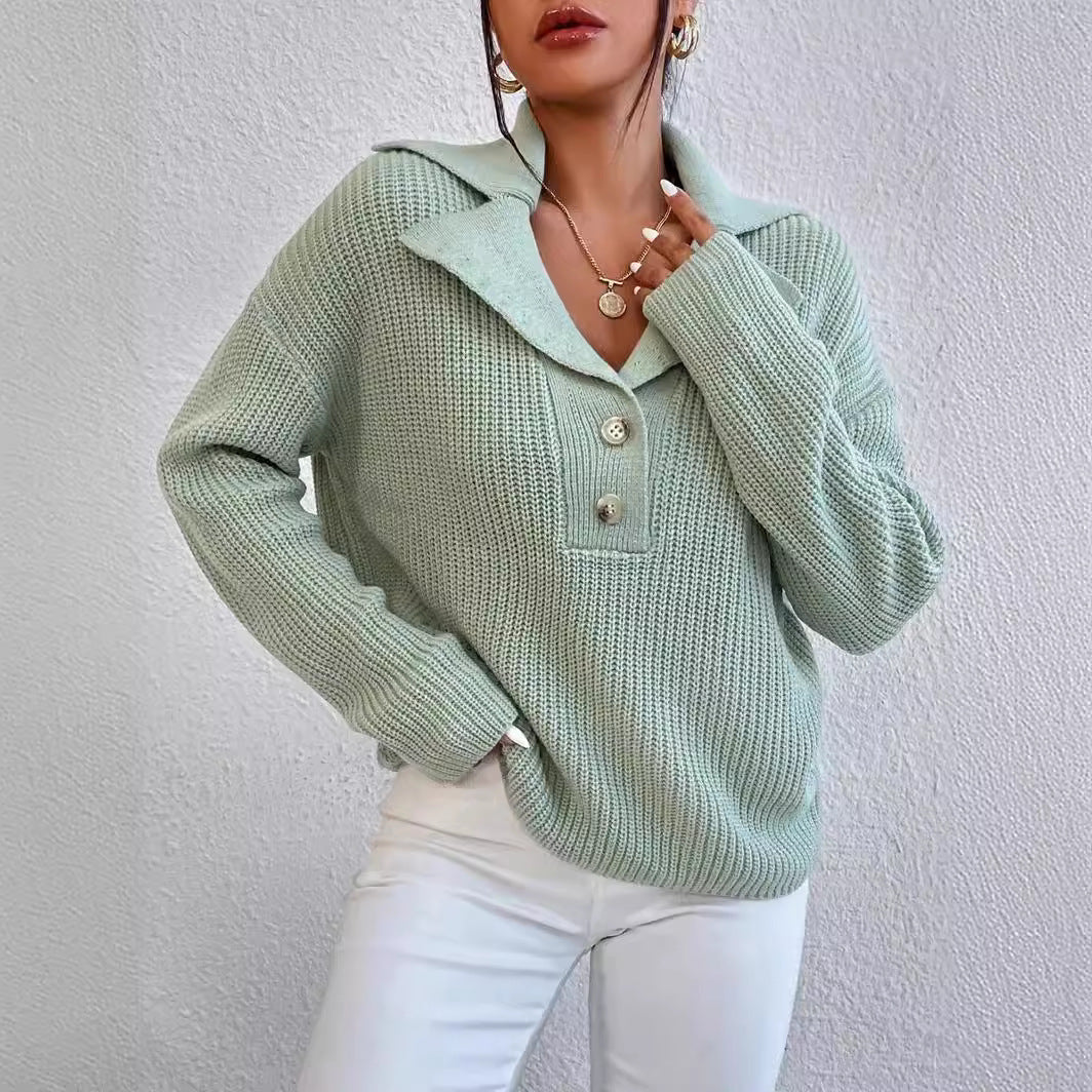 Damen gemütlicher Knit-Pullover mit Kragen R&B