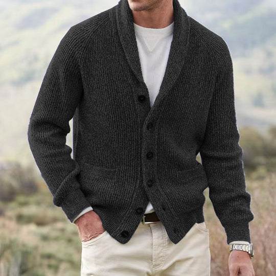 Herren Strickjacke mit trendigem Grobstrickmuster und praktischen Taschen R&B