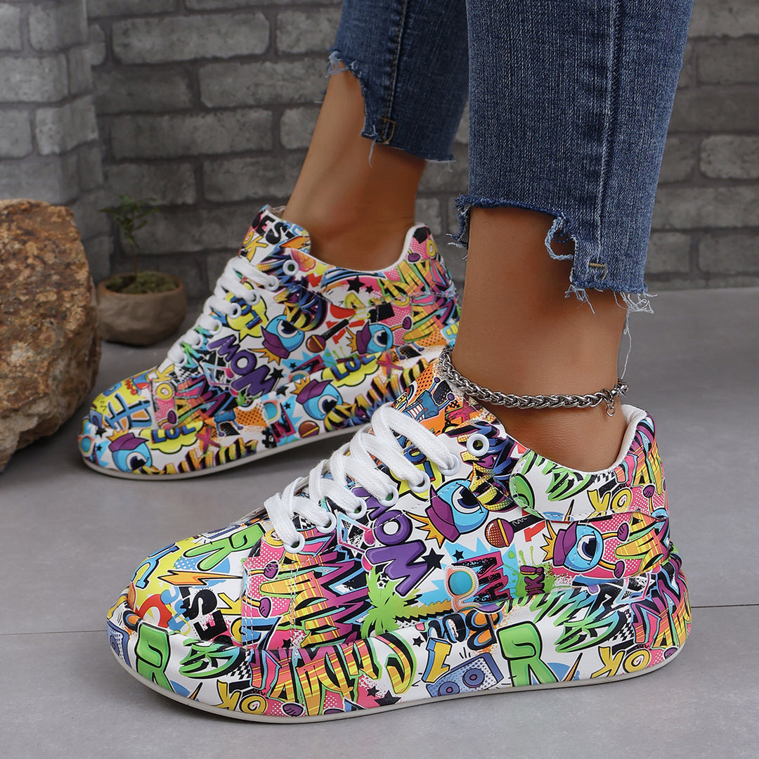Damen modische High-Top Sneakers mit buntem Grafikdesign R&B
