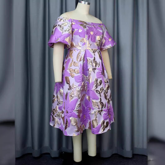 Damen Off-Shoulder Kleid mit floralen Präge-Details R&B