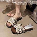 Damen Hochwertige Pantoletten mit Perlenschmuck