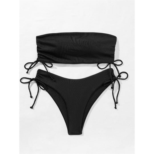 Damen Bandeau-Bikini mit einstellbaren Schnürungen und eleganten Rippendetails R&B