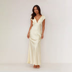 Damen langes Abendkleid mit schickem V-Ausschnitt und elegantem Fall R&B